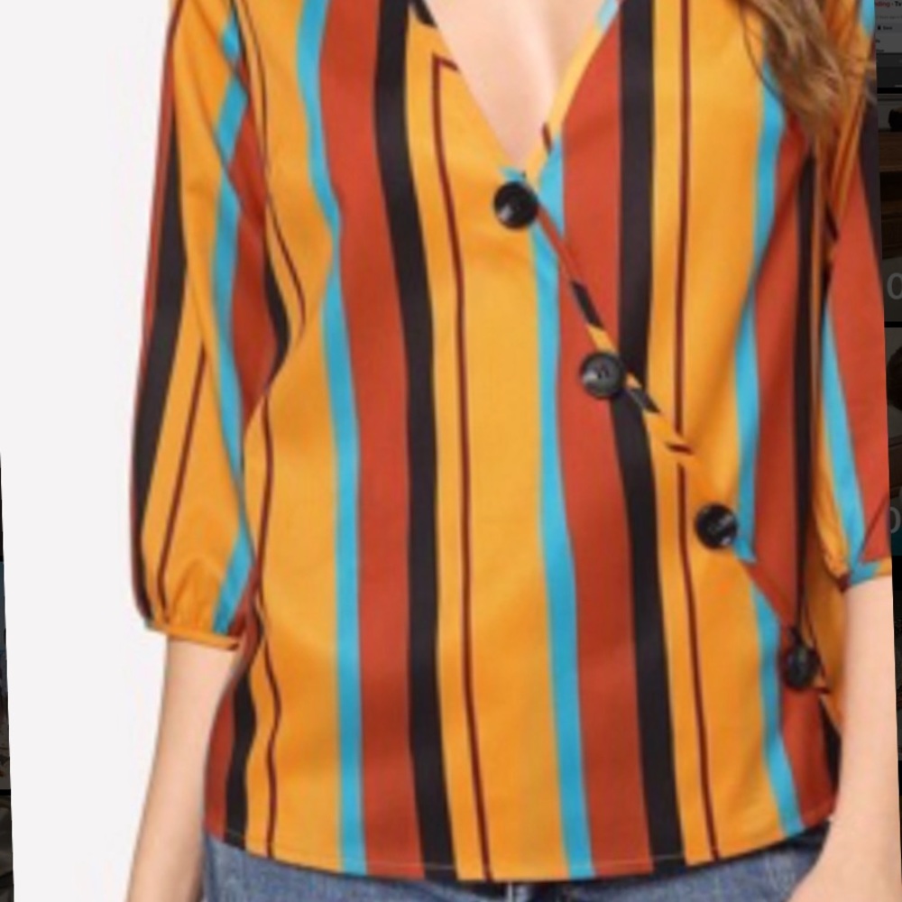 Surplice neck button top